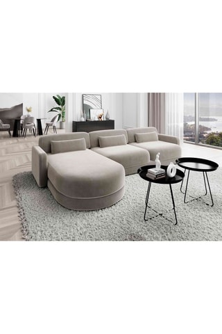 Canapé d'angle gauche Migala - Beige foncé - 5 places - Tissu toucher velours