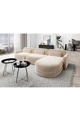 Canapé d'angle droit Migala - Crème - 5 places - Tissu toucher velours