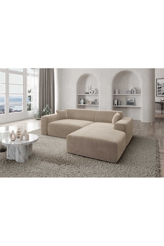 Canapé d'angle droit Lenova - Crème - 5 places - Toucher velours