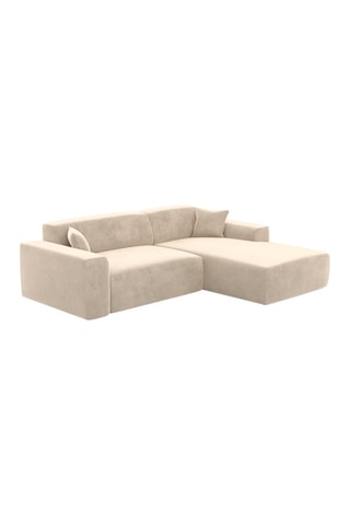 Canapé d'angle droit convertible Lenova - Crème - 5 places - Toucher velours