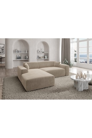 Canapé d'angle gauche convertible Lenova - Crème - 5 places - Toucher velours