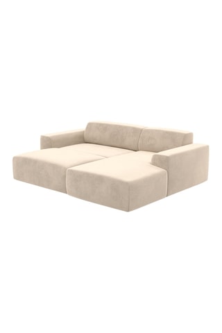 Canapé d'angle gauche convertible Lenova - Crème - 5 places - Toucher velours