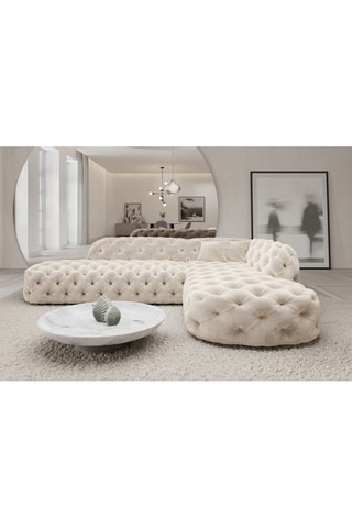 Canapé d'angle droit Honey - Crème - 6 places - Tissu toucher velours