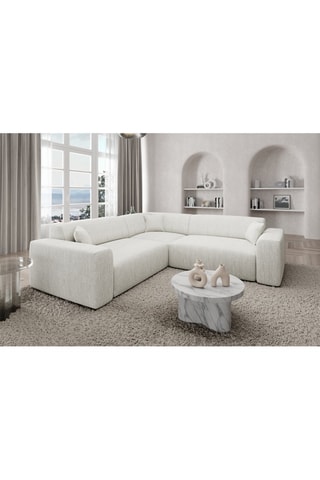 Canapé d'angle Lenova - Blanc - 6 places - Tissu structuré