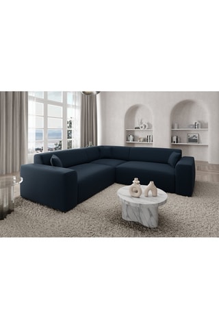 Canapé d'angle Lenova - Bleu foncé - 6 places - Tissu toucher velours côtelé