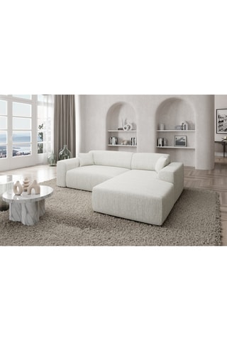 Canapé d'angle droit Lenova - Blanc - 5 places - Tissu structuré