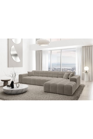 Canapé d'angle droit Cardano - Beige foncé - 5 places - Tissu toucher velours