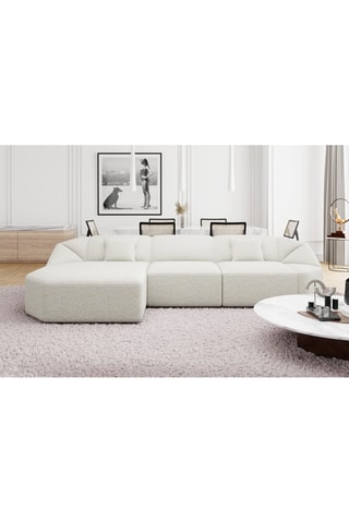 Canapé d'angle gauche Laguna - Blanc - 5 places - Tissu bouclette