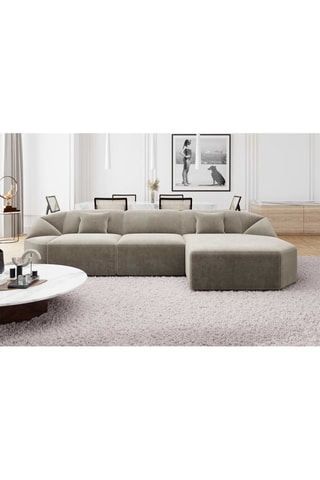 Canapé d'angle droit Laguna - Beige foncé - 5 places - Toucher velours