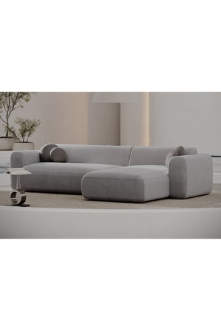 Canapé d'angle gauche Moloko - Gris clair - 5 places - Tissu toucher velours