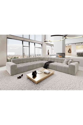 Canapé d'angle Cardano - Sable - 6 places - Tissu toucher velours