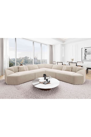 Canapé d'angle Laguna - Crème - 6 places - Tissu toucher velours