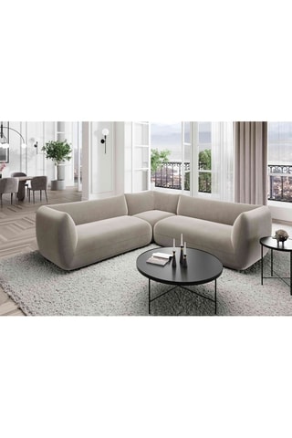 Canapé d'angle Leroy - Beige foncé - 6 places - Tissu toucher velours