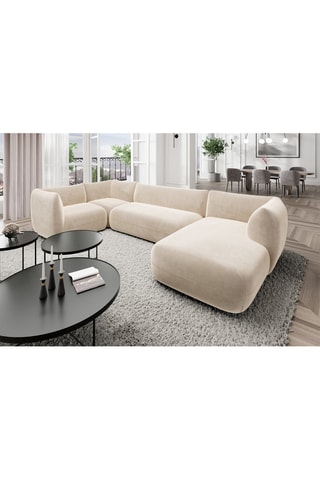 Canapé d'angle gauche panoramique Leroy - Crème - 7 places - En velours