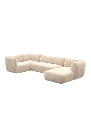 Canapé d'angle gauche panoramique Leroy - Crème - 7 places - En velours