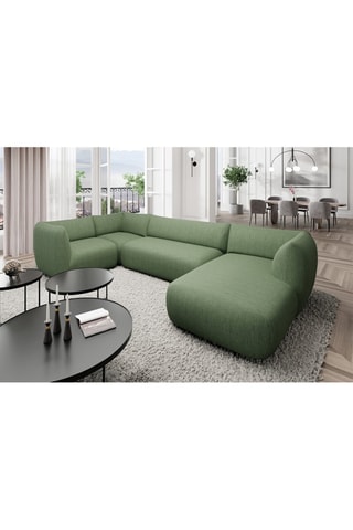 Canapé d'angle droit panoramique Leroy - Vert - 7 places - Tissu structuré