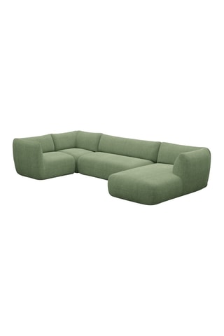 Canapé d'angle droit panoramique Leroy - Vert - 7 places - Tissu structuré
