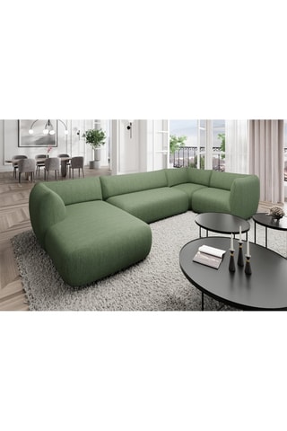 Canapé d'angle gauche panoramique Leroy - Vert - 7 places - Tissu structuré