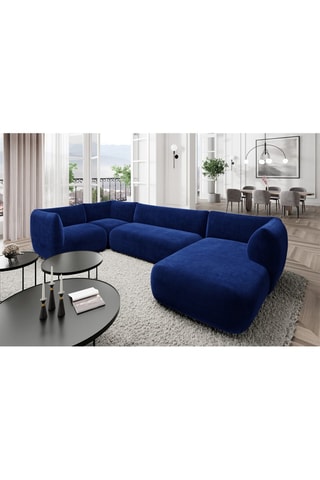 Canapé d'angle droit panoramique Leroy - Bleu foncé - 7 places - Tissu toucher velours