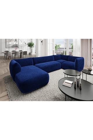 Canapé d'angle gauche panoramique Leroy - Bleu foncé - 7 places - Tissu toucher velours