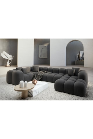 Canapé droit panoramique Nuvola - Anthracite - 7 places - Tissu structurel
