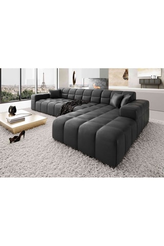 Canapé d'angle droit Cardano - Noir - 5 places - En cuir