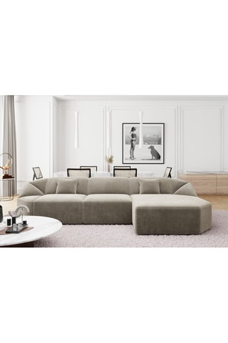 Canapé d'angle droit Laguna - Beige foncé - 5 places - Tissu toucher velours