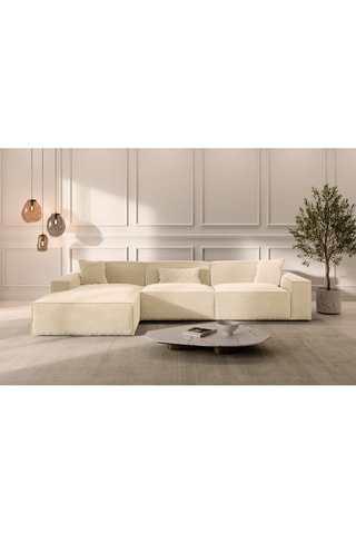 Canapé d'angle gauche Lionel - Beige clair - 5 places - Tissu velours côtelé