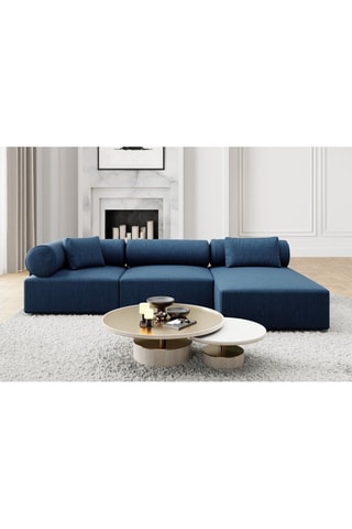 Canapé d'angle droit Form Ragusa - Bleu atlantique - 5 places - Tissu toucher velours