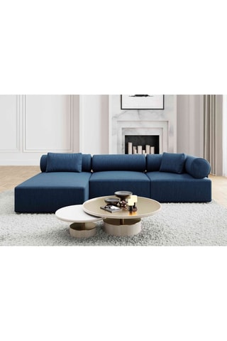 Canapé d'angle gauche Form Ragusa - Bleu atlantique - 5 places - Tissu toucher velours