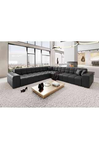 Canapé d'angle Cardano - Noir - 6 places - En cuir