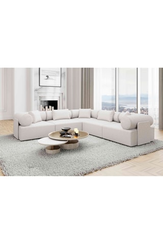 Canapé d'angle Form Ragusa - Blanc - 6 places - Tissu bouclette