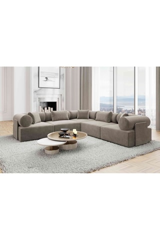 Canapé d'angle Form Ragusa - Beige foncé - 6 places - Tissu toucher velours