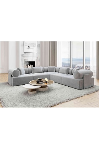 Canapé d'angle Form Ragusa - Gris clair - 6 places - Tissu toucher velours