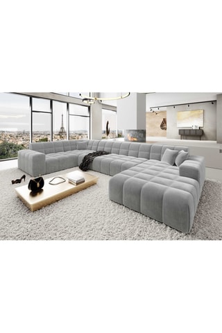 Canapé d'angle gauche panoramique Cardano - Gris clair - 7 places - En velours