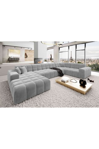 Canapé d'angle droit panoramique Cardano - Gris clair - 7 places - En velours