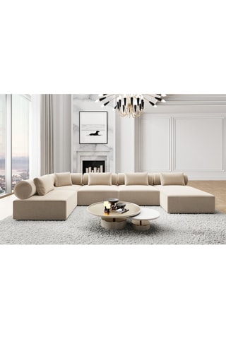 Canapé d'angle gauche panoramique Ragusa - Crème - 7 places - En velours