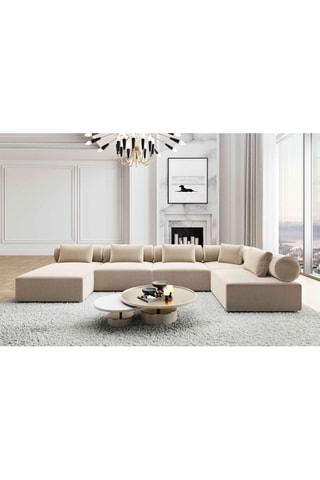 Canapé d'angle droit panoramique Ragusa - Crème - 7 places - En velours