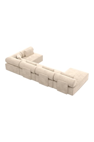 Canapé d'angle droit panoramique Ragusa - Crème - 7 places - En velours