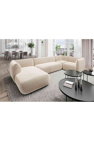 Canapé d'angle droit panoramique Leroy - Crème - 7 places - En velours