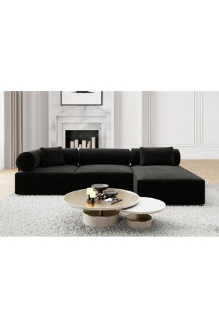 Canapé d'angle droit Ragusa - Noir - 5 places - Tissu toucher velours