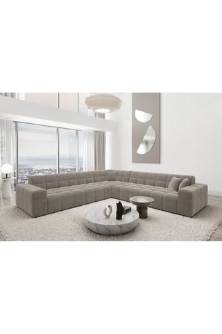 Canapé d'angle Cardano - Beige foncé - 6 places - Tissu toucher velours