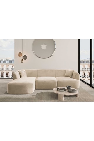 Canapé d'angle gauche Form Ozura - Crème - 5 places - Tissu toucher velours