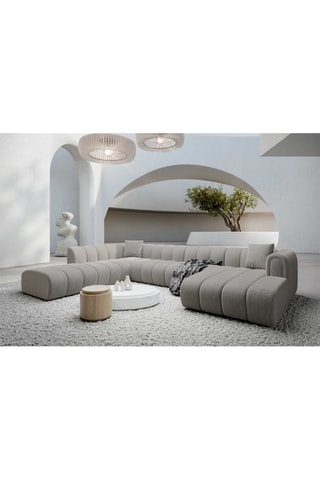 Canapé d'angle gauche panoramique Luma - Gris clair - 7 places - Tissu structurel