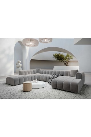 Canapé d'angle gauche panoramique Luma - Gris clair - 7 places - En velours