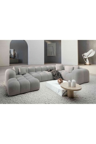 Canapé d'angle droit panoramique Nuvola - Gris clair - 7 places - Tissu structurel