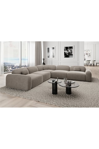 Canapé d'angle Labucca - Beige foncé - 6 places - Tissu toucher velours