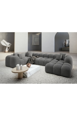 Canapé d'angle droit panoramique Nuvola - Gris foncé - 7 places - Tissu toucher velours