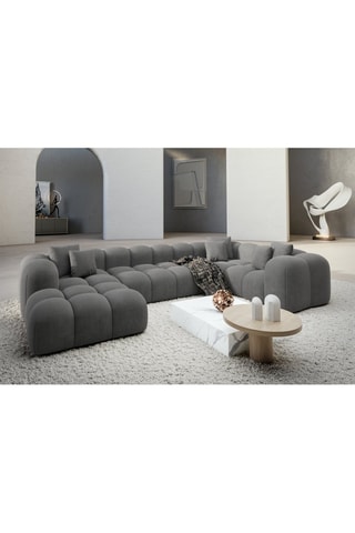 Canapé d'angle gauche panoramique Nuvola - Gris foncé - 7 places - En tissu toucher velours
