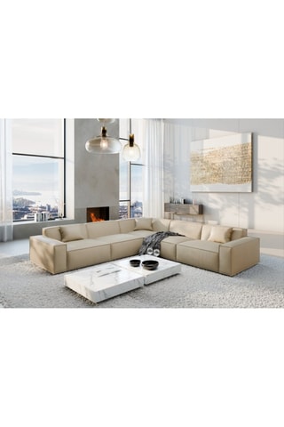 Canapé d’angle Lionel - Beige - 6 places - En cuir